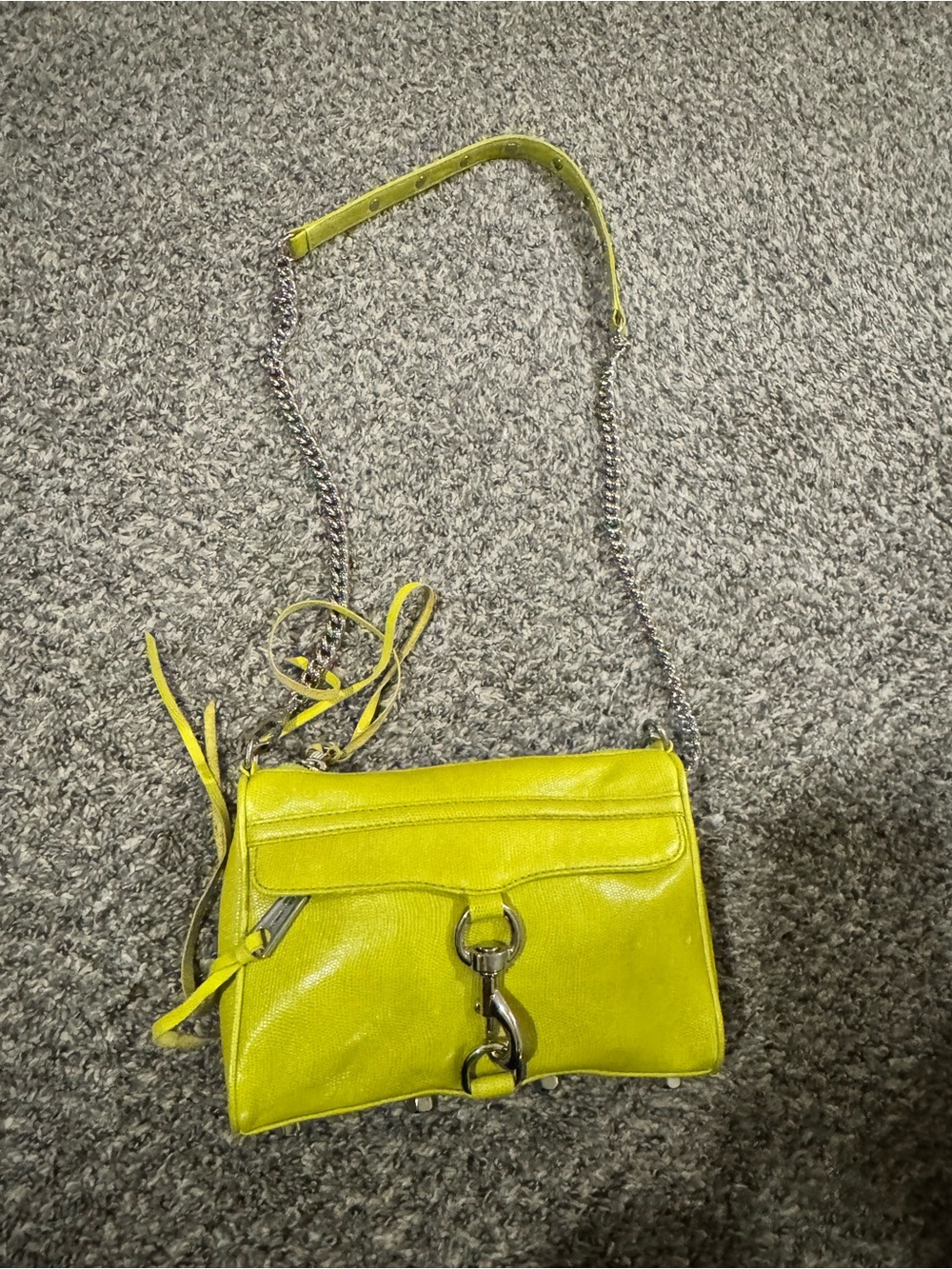 Rebecca Minkoff Chartreuse Leather Mini Mac Crossbody with Silver Hardware